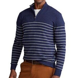Chaps Lg, or XXL Striped Quarter‎ Zip Sweater Navy